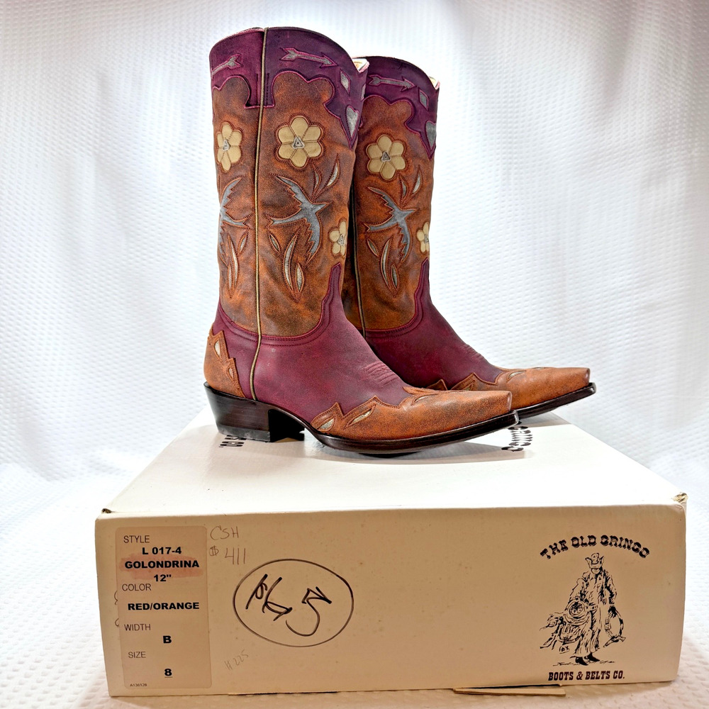 Vintage Western Old Gringo Golondrina Cowgirl Boots Red / Orange Size 8B - NOS